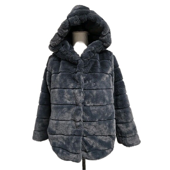 Apparis Goldie Faux Vegan Fur Oversized Hood Jacket Carbon Gray Women’s Size XS - Picture 2 of 11